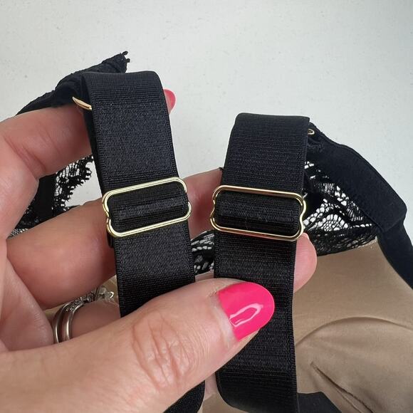 ThirdLove 44E 24/7 Lace Contour Plunge Bra Womens Black Nude Underwire Padded - Picture 5 of 13